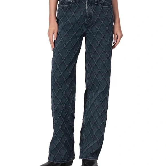 Rag & Bone Logan mid rise wide leg Quilted denim jeans size 30 - Picture 12 of 13